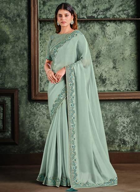 Sky Blue Wedding Wear Heavy worked Latest Designer Heavy Saree Collection 22019